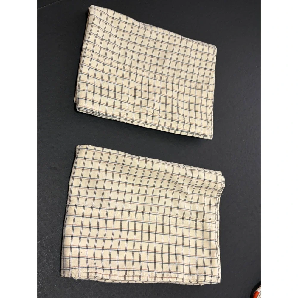 Ralph Lauren Home Standard Pillowcases Pair Cream Navy Windowpane Plaid Cotton